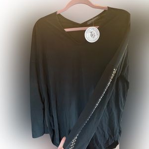 NWT Vocal Black Long Sleeve Top with Rhinestones S